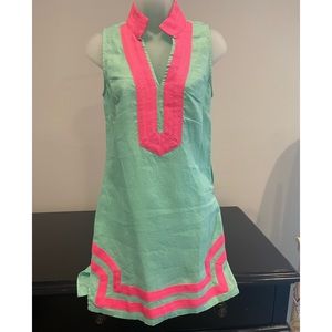 Sail to Sable Cabbage Green and Pink Classic Sleeveless Tunic Short Casual Dress